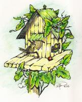 Special Requested Items - Love Nest - Pen  Ink With Watercolors